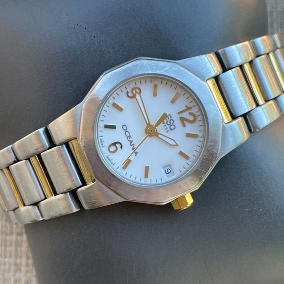 ESQ OCEANIA Swiss Women Wrist Watch Date Calendar Analog Quartz Silver/Gold Tone - Picture 4 of 13